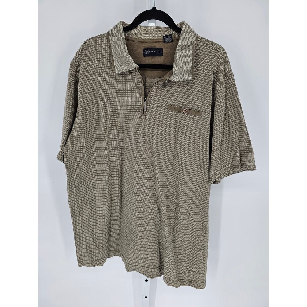 R&R Casual Men's Tan Short Sleeve 1/4 Zipper Polo-Shirt Size XXL